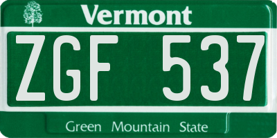 VT license plate ZGF537