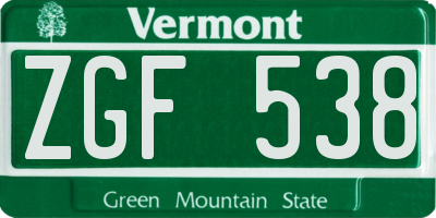 VT license plate ZGF538