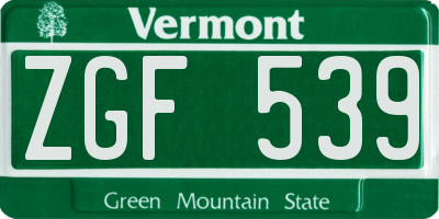 VT license plate ZGF539