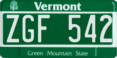 VT license plate ZGF542