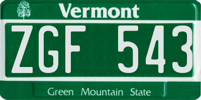 VT license plate ZGF543