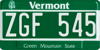 VT license plate ZGF545