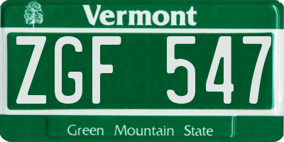 VT license plate ZGF547