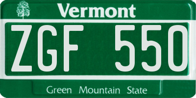 VT license plate ZGF550