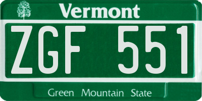VT license plate ZGF551