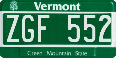 VT license plate ZGF552