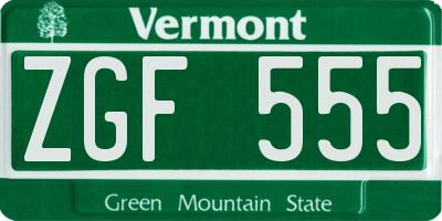 VT license plate ZGF555