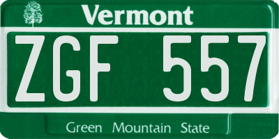 VT license plate ZGF557