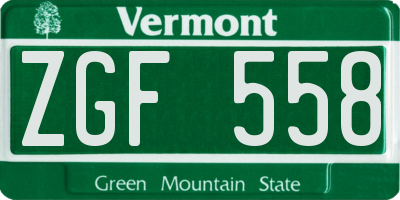 VT license plate ZGF558
