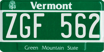 VT license plate ZGF562
