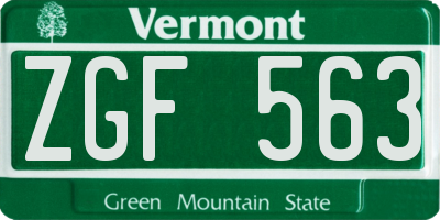 VT license plate ZGF563