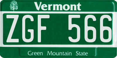 VT license plate ZGF566
