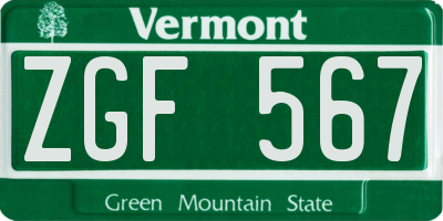 VT license plate ZGF567
