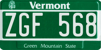 VT license plate ZGF568