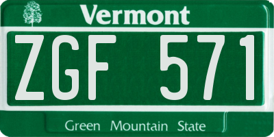 VT license plate ZGF571
