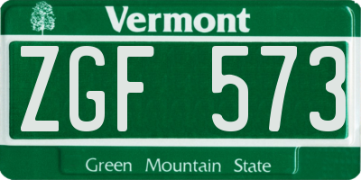 VT license plate ZGF573