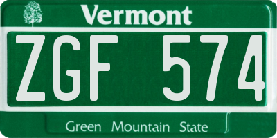 VT license plate ZGF574