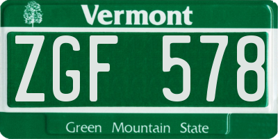 VT license plate ZGF578