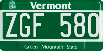 VT license plate ZGF580