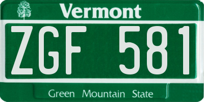 VT license plate ZGF581