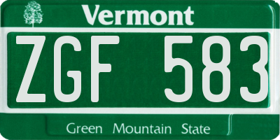 VT license plate ZGF583