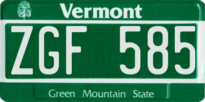 VT license plate ZGF585
