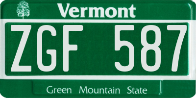 VT license plate ZGF587