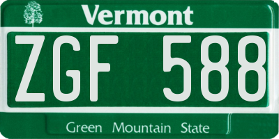VT license plate ZGF588