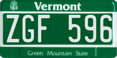 VT license plate ZGF596