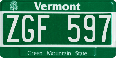 VT license plate ZGF597