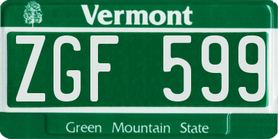 VT license plate ZGF599