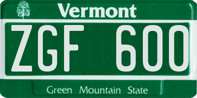 VT license plate ZGF600