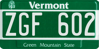 VT license plate ZGF602