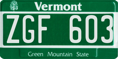 VT license plate ZGF603