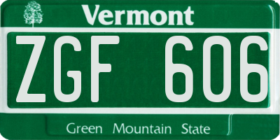 VT license plate ZGF606