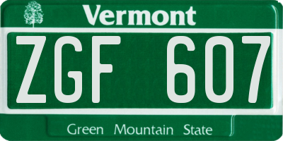 VT license plate ZGF607