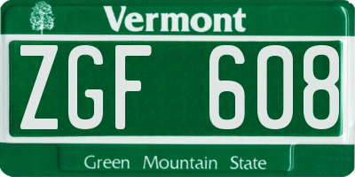 VT license plate ZGF608