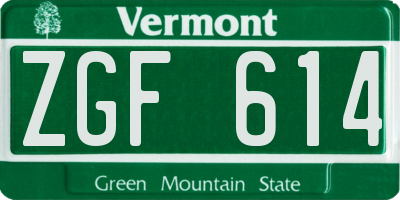 VT license plate ZGF614