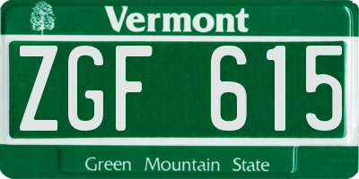 VT license plate ZGF615