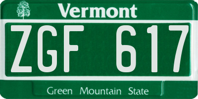 VT license plate ZGF617
