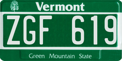 VT license plate ZGF619