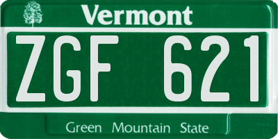 VT license plate ZGF621