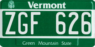 VT license plate ZGF626