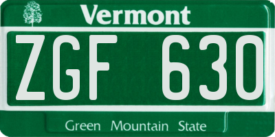VT license plate ZGF630
