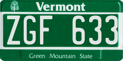 VT license plate ZGF633