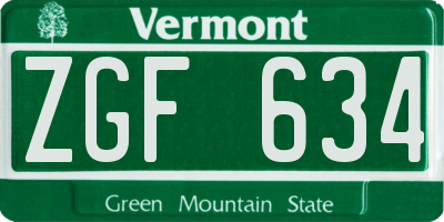 VT license plate ZGF634