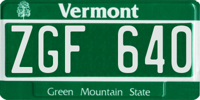 VT license plate ZGF640