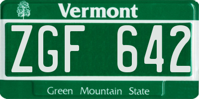VT license plate ZGF642