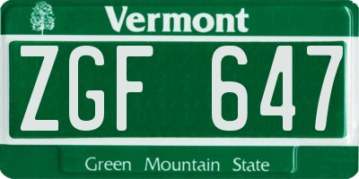 VT license plate ZGF647