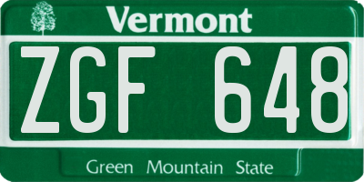 VT license plate ZGF648